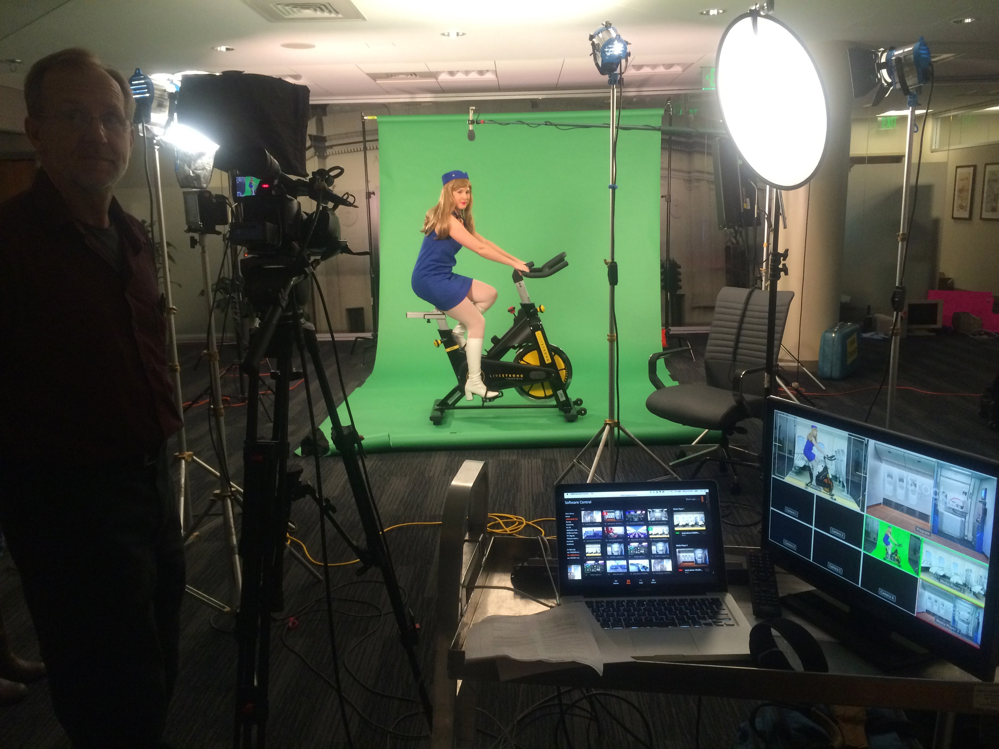 video production set with green screen